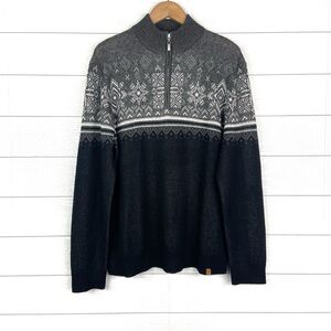 NEVE Merino Wool Kirby Quarter Zip Pullover Sweater Fair Isle Gray XL Winter